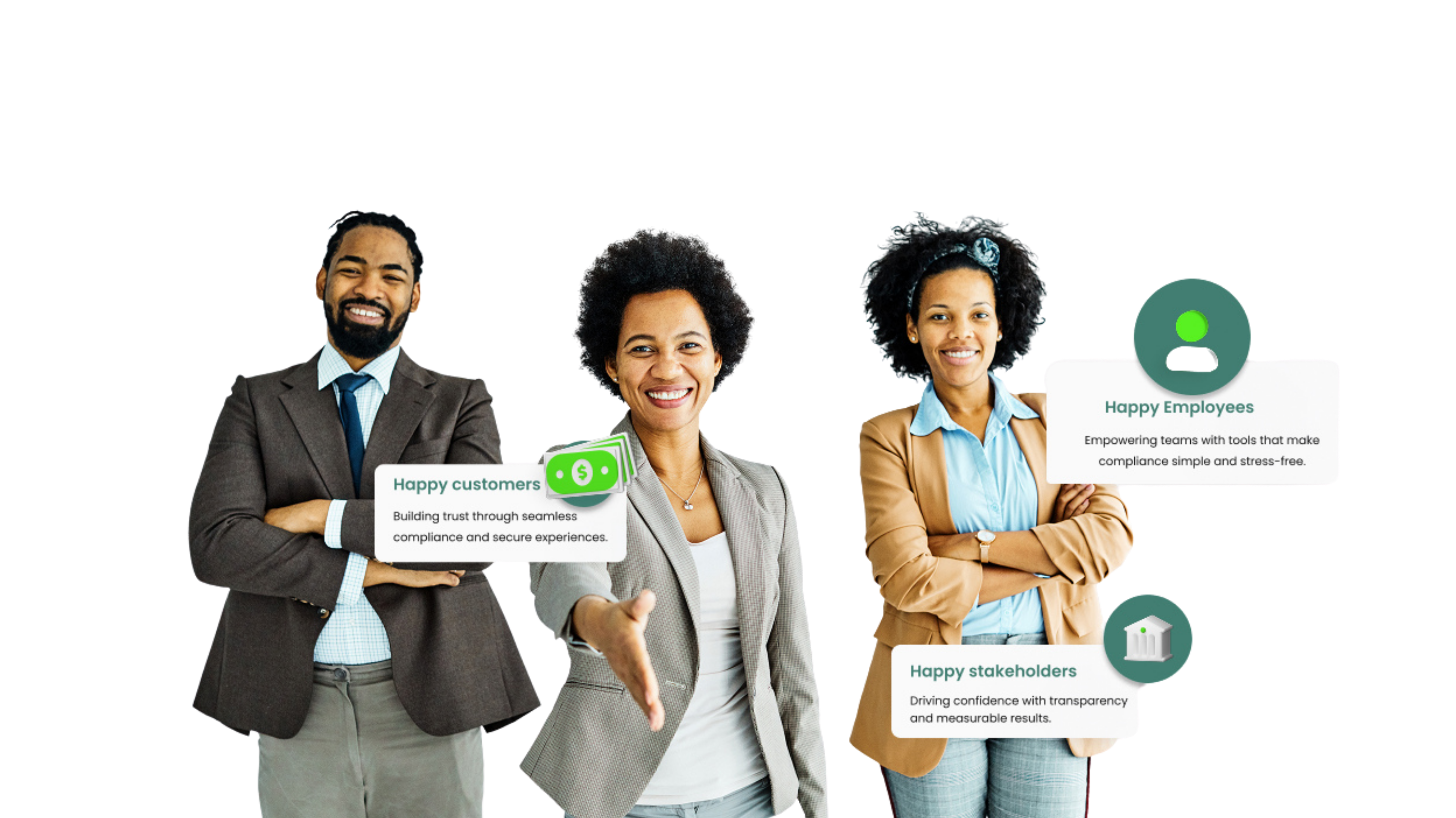 Business professionals in a meeting discussing compliance solutions